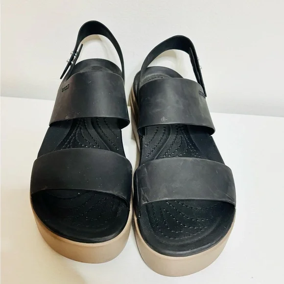 CROCS Brooklyn Low Wedge Black Sandals Size 8 - Picture 6 of 9